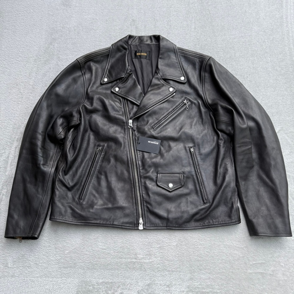 Buck Mason Leather Bruiser Moto Jacket Mens XXL Black Motorcycle $598 New NWT
